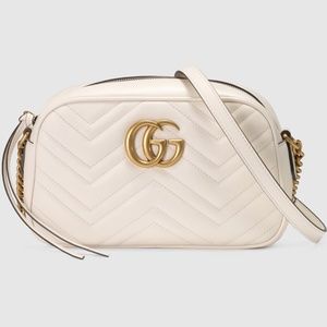 NEW Gucci GG Marmont Small Shoulder Bag in White Leather